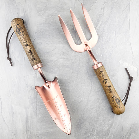 Personalised Luxe Copper Trowel and Fork Set.