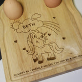 Personalised Unicorn Egg and Soldiers Board.