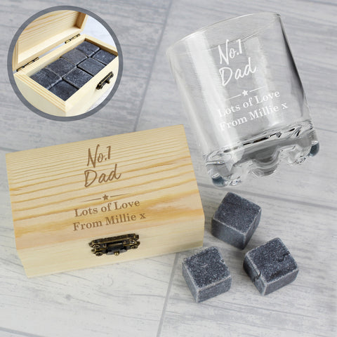 Personalised No.1 Whisky Stones & Glass Set.