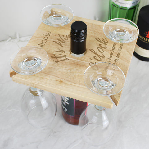 Personalised Wine O'clock Four Wine Glass Holder & Bottle Butler.